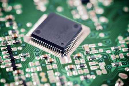 Chip close up on a integrated circuit.