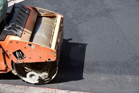 Heavy Vibration roller in asphalt pavement work.の写真素材