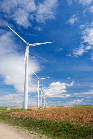 Windmills for electric power production, Pozuelo de Aragon, Zaragoza, Aragon, Spain.の写真素材