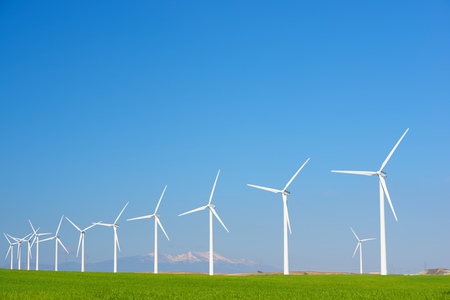 Windmills for electric power production, Zaragoza province, Aragon, Spain