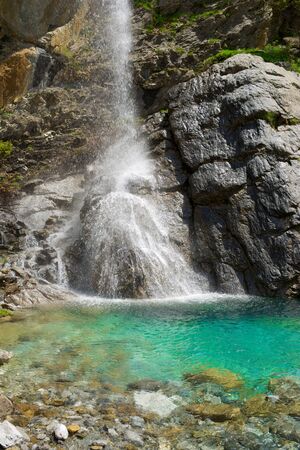 Waterfall in the Pyrenees, Aragues Valley, Aragon, Huesca, Spain.の写真素材