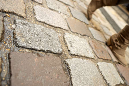 Stone floor background in Paris, France.の写真素材