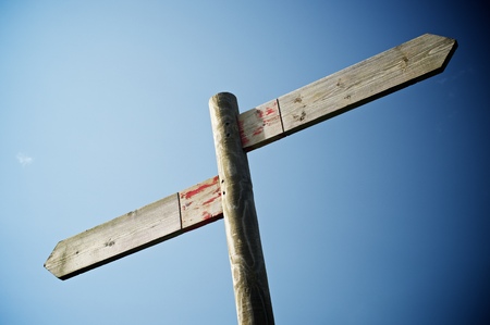 View of two directional wood signals.の写真素材