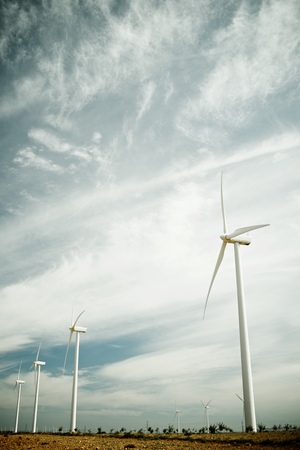 Windmills for electric power production, Zaragoza province, Aragon, Spain