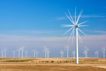 Windmills for electric power production, Zaragoza province, Aragon, Spain