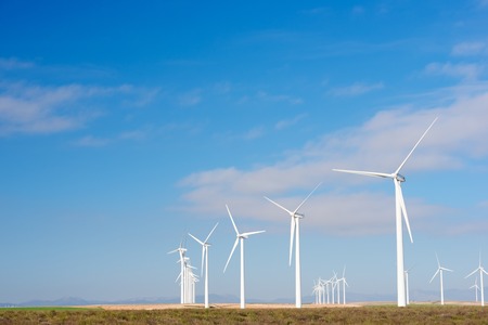 Windmills for electric power production, Pozuelo de Aragon, Zaragoza, Aragon, Spain.