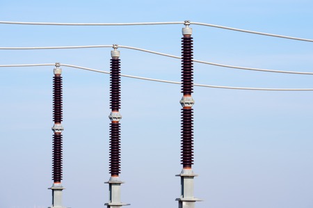 Closeup of an electrical substation elements, Zaragoza province, Aragon, Spain.の写真素材