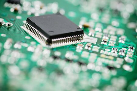 Chip close up on a integrated circuit.