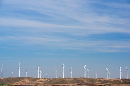 Windmills for electric power production, Pozuelo de Aragon, Zaragoza, Aragon, Spain.