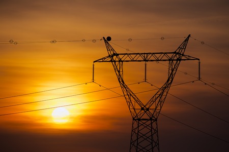 Power line in Zaragoza province, Aragon, Spainの写真素材