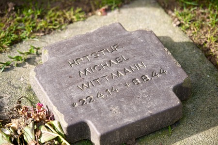 Tomb tank commander Michael Wittmann. German Military Cemetery at La Cambe, Normandy, France.のeditorial素材