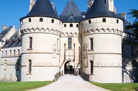 Entrance to the castle of Chaumont Sur Loire, Loire Valley, France. Originally built in the 10th century, has undergone multiple renovations until reaching its present appearance. It is a French Historic Monument since 1840.のeditorial素材