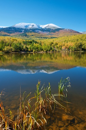 Moncayo peak. With an altitude of 2314 meters is the highest peak in the province of Zaragoza, Parque Natural de la Dehesa del Moncayo, Zaragoza, Aragon, Spain.の写真素材