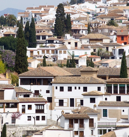 view from above the old town of Granada, Andalusia, Spainの写真素材