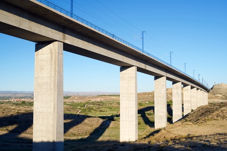 view of a high-speed viaduct in Roden, Zaragoza, Aragon, Spain. AVE Madrid Barcelona.