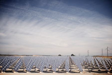 Photovoltaic panels for renewable electric production, Zaragoza province, Aragon, Spain.