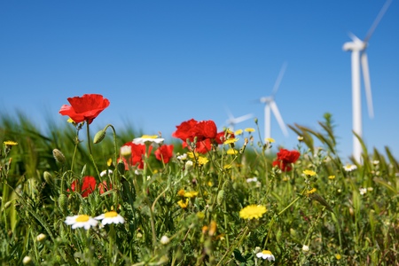 Windmill for electric power production, Zaragoza province, Aragon, Spain
