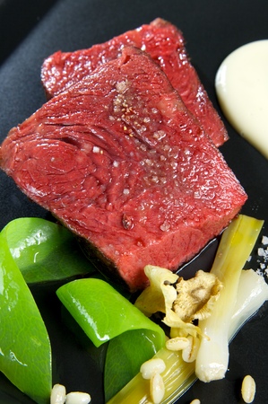 beef steak  with cream and mixed vegetablesの写真素材