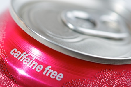 Close up of a can of caffeine free soda.