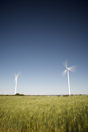 Windmills for electric power production, Zaragoza Province, Aragon, Spainの写真素材