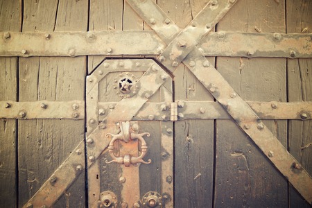 Old door in Hau Koenigsbourg Castle, Alsace, France.の写真素材