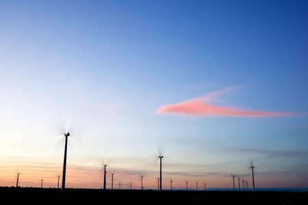 Windmills for electric power production, Zaragoza Province, Aragon, Spain.