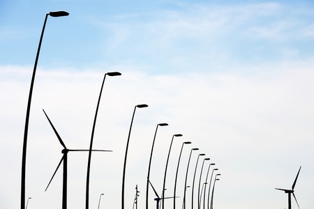 Windmills for electric power production, Zaragoza Province, Aragon, Spain.の写真素材