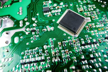 Chip close up on a integrated circuit.