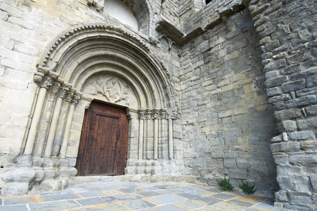 romanesque front in spanish church, Nuestra Senora de Baldos, Montanana, Huesca Province, Aragon, Spain.の写真素材