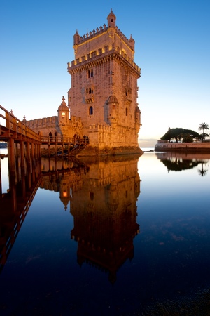 Belem Tower on Tagus river, Lisbon, Portugal.のeditorial素材