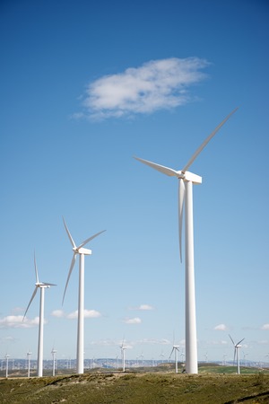 Windmills for electric power production, Zaragoza province, Aragon, Spainの写真素材
