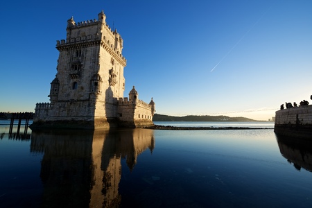 Belem Tower on Tagus river, Lisbon, Portugal.のeditorial素材