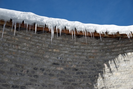 Icicles Canfranc Valley, Pyrenees, Huesca Province, Aragon, Spain.
