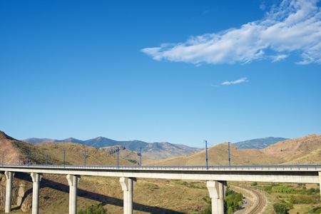 view of a high-speed viaduct in Purroy, Zaragoza, Aragon, Spain. AVE Madrid Barcelona.の写真素材