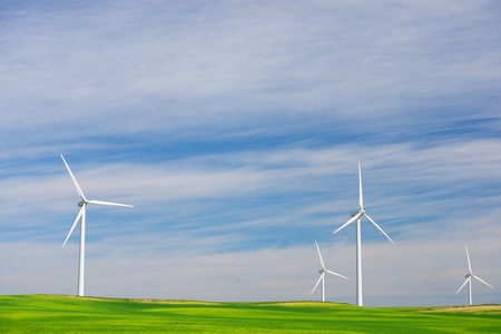 Windmills for electric power production, Zaragoza province, Aragon, Spain