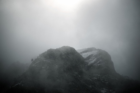 Snowy peaks in Canfranc Valley, Pyrenees, Huesca, Aragon, Spain.