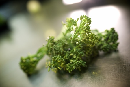 Bimi vegetable on a metal surface.