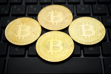 Bitcoins on a keyboard computer.