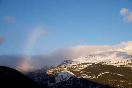 Snowy peaks in Tena Valley, Pyrenees, Huesca, Aragon, Spain.