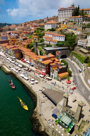 PORTO, PORTUGAL - JUNE 29, 2017: Tourist boats moored in the harbor.のeditorial素材