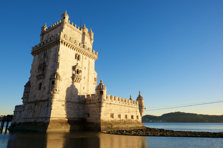 Belem Tower on Tagus river, Lisbon, Portugal.のeditorial素材