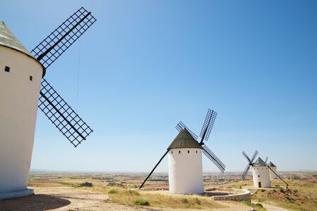 Windmills in Alcazar de San Juan, Ciudad Real Province, Castilla La Mancha, Spain.の写真素材