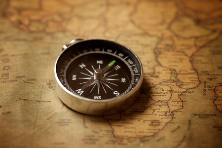 Vintage compass and old navigation map.の写真素材