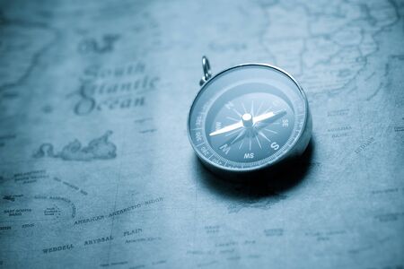 Vintage compass and old navigation map.の写真素材