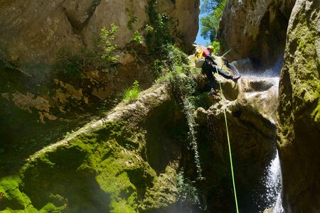 Canyoning in Fago Canyon, Pyrenees, Huesca Province, Aragon in Spain.の写真素材
