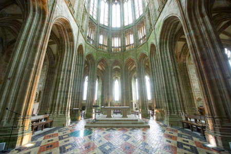 Mont Saint Michel, France - August 28, 2014: Interior view of the abbey of Mont Saint Michel.のeditorial素材