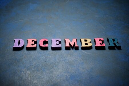 December word on a blue table.の写真素材