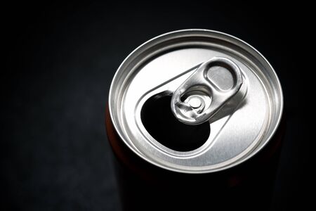 Close-up of a can of soda on a table.の写真素材