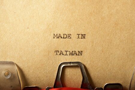 The sentence, Made in Taiwan, written with a typewriter.の写真素材