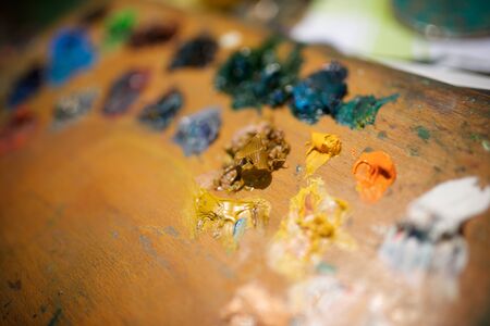 Close-up of an oil painter's palette.の写真素材